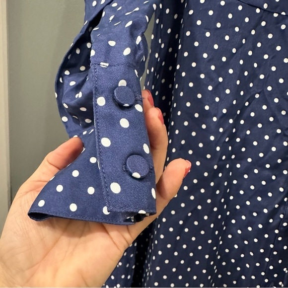 J. Crew NWT cupro shirt dress in becklow polka dot print. Coastal,nautical vibes - Picture 8 of 12